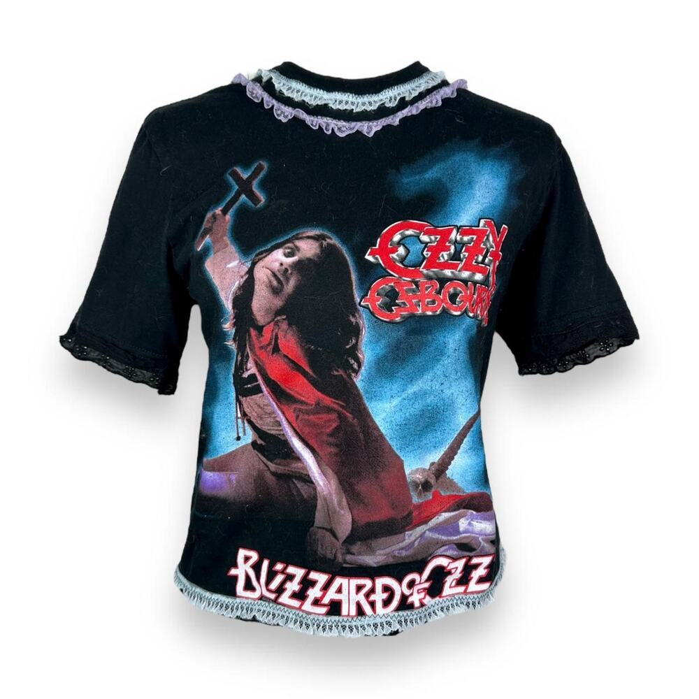 Ozzy Osbourne Upcycled Lace Ruffle Metalhead Tee Sz S/M